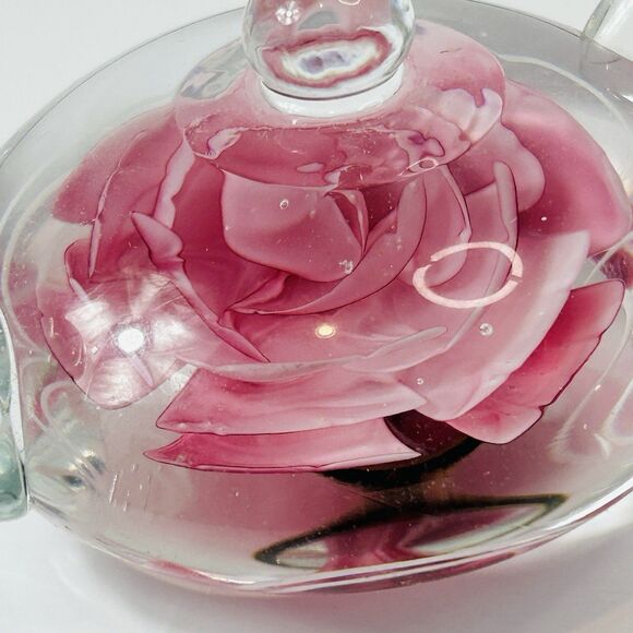 Pink Rose Glass Teapot Paperweight Dynasty Gallery Heirloom Collectible Flower - Picture 4 of 6